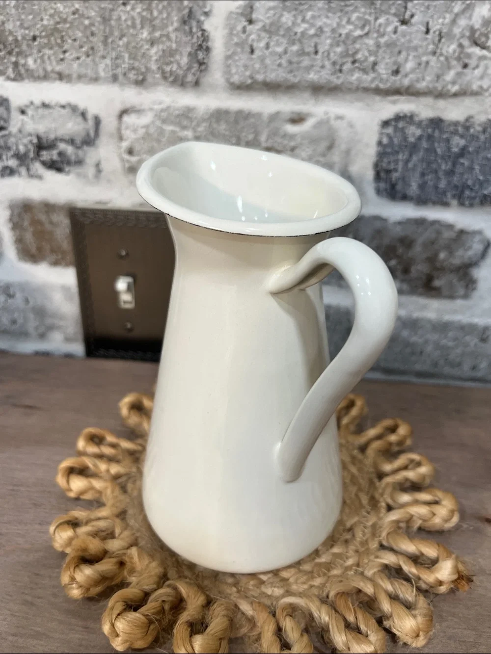 White Enamel Pitcher Vase - Classic Home Art Accent